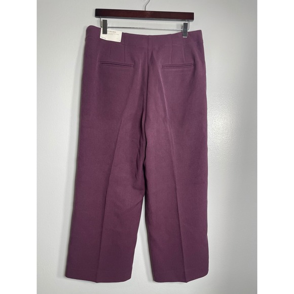 ANN TAYLOR Wide Leg Crop Pants Size 10 Burgundy NEW High Rise Trousers Career - Picture 5 of 11